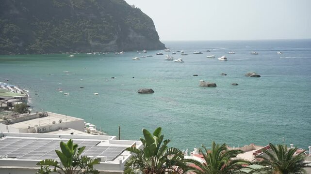 Elevated view of Spiaggia di Citara on a sunny day, Forio, Island of Ischia, Campania, Italy
