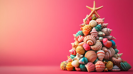 3D animated christmas ornament featuring seashells and sea creatures with a starfish on top, made from beach elements