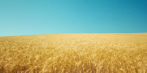 Fototapeta premium Vast field of golden wheat under clear blue sky