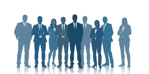 A group of business professionals stand together in a line.