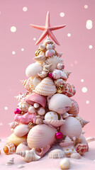 3D animated christmas ornament featuring seashells and sea creatures with a starfish on top, made from beach elements
