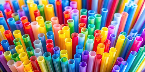 Fototapeta premium Colorful plastic drinking straws for party decorations and beverages, bright, vibrant, colorful, assorted