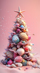 3D animated christmas ornament featuring seashells and sea creatures with a starfish on top, made from beach elements