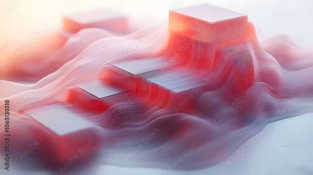 Poster An abstract, colorful rendering featuring layered, textured blocks flowing through a soft, ethereal backdrop.