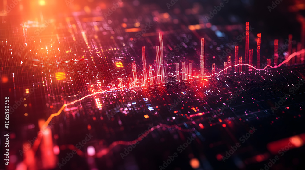 Aufkleber A vibrant, abstract visualization of data trends with glowing lines and points, representing complex analytics and digital metrics.
