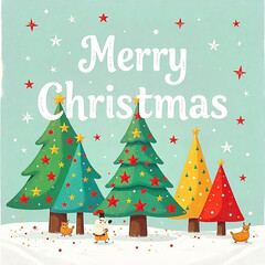 A decorated Christmas tree with ornaments, lights, and presents underneath, with a Merry Christmas