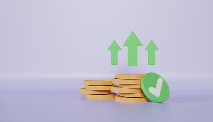 Green arrow pointing up, dollar sign, house icon, building illustration finance, real estate, market growth concept