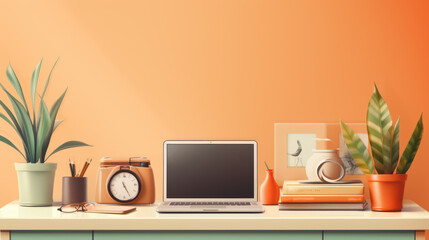 Fototapeta premium generated illustration of modern workspace concept: laptop computer with blank display screen.