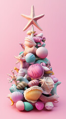 Obraz premium 3D animated christmas ornament featuring seashells and sea creatures with a starfish on top, made from beach elements