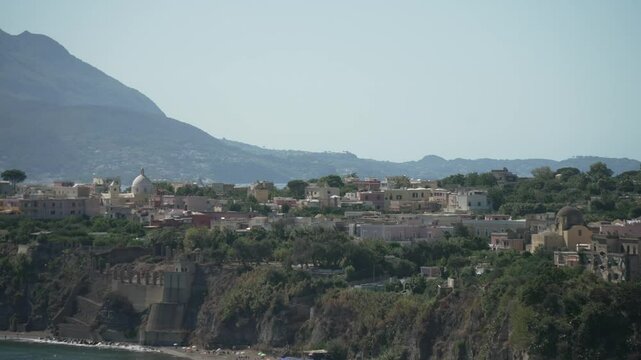 View of Procida and Ischia visible in background, Procida, Phlegraean Islands, Gulf of Naples, Campania, Southern Italy, Italy