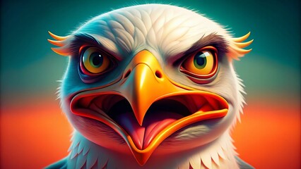 Angry Cartoon Seagull Portrait - 3D Illustration on Solid Background for Creative Projects