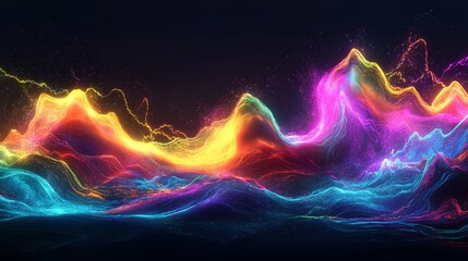 Obraz premium Vibrant waves of color dance across a digital landscape creating a stunning visual experience