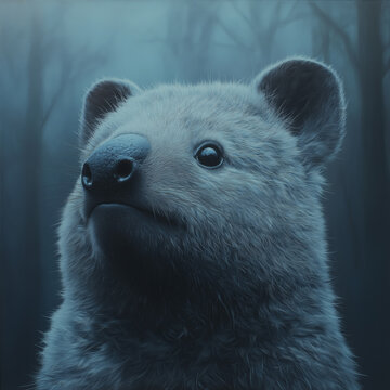 Wombat in the Mist:  Wildlife Art Print of Australian Nature