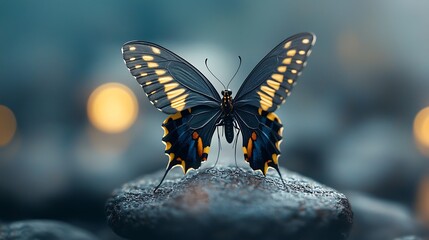 Explore the stunning beauty of a butterfly perched on a rock in nature's serenity