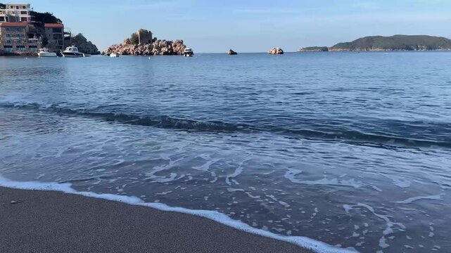 View of the royal beach of Przno in Montenegro- Video 4k