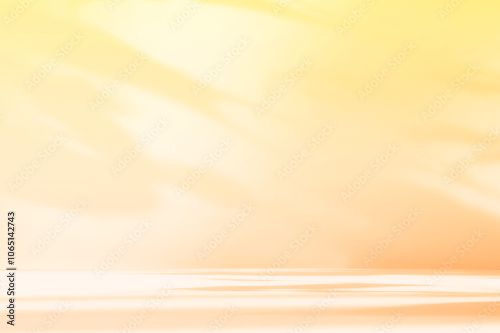 Leinwandbilder Abstract orange color gradient studio background for product presentation. Empty room with shadows of flowers and plant leaves. 3d yellow room with copy space. Summer concept. Blurred backdrop