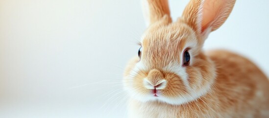 Obraz premium Close-up portrait of a cute brown bunny with white nose looking at the camera.