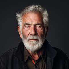 Obraz premium Close up of an elderly American man with a relaxed expression in a casual shirt against a neutral gray backdrop