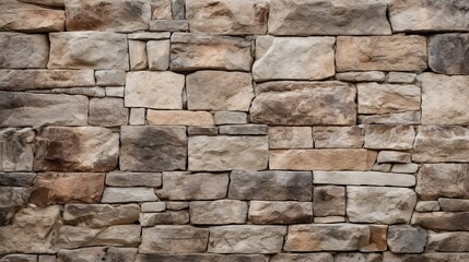 Fototapeta premium Stone wall texture with a mix of large, rough stones and smaller, smooth pieces creating a varied, organic surface