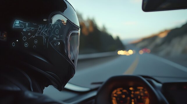 Augmented Reality Helmet Dashboard with Speed,Route,and Fuel Metrics - Powered by Adobe