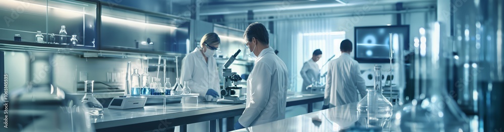 Aufkleber Professional scientists are engaged in experiments and research in a cuttingedge, advanced laboratory. The environment highlights technology, precision, and indepth scientific investigations