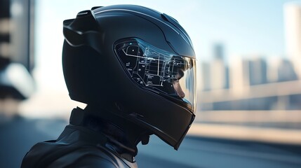 Futuristic Motorcycle Helmet with Augmented Reality HUD Display