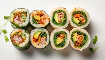 Sushi Burritos on white background top view