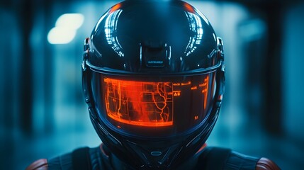 Futuristic Driver's Helmet with Augmented Reality Dashboard Display