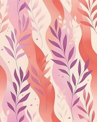 Fototapeta premium A vibrant pattern of purple and pink leaves gracefully intertwining on a soft pastel background, creating a serene and harmonious atmosphere suitable for various design projects.