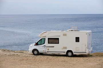 Car bus for camping on the seashore in the south of Italy