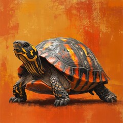 Obraz premium A detailed illustration of a turtle with black yellow and orange markings