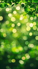 Fototapeta premium Glowing Green Leaf Bokeh Background