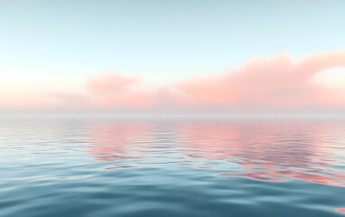 Obraz premium A serene landscape featuring calm waters reflecting soft pink and blue hues of the sky during twilight, creating a tranquil and peaceful atmosphere.