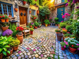 Beautiful Cobblestone Yard Flooring Background for Product Photography, Ideal for Outdoor Decor, Garden Accessories, and Home Improvement Projects