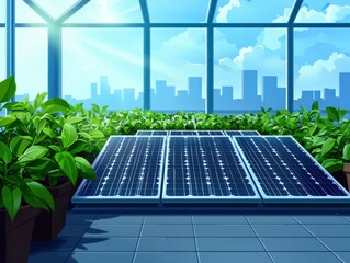 Fototapeta premium Harness Renewable Energy by Combining Solar Panels and Indoor Plants
