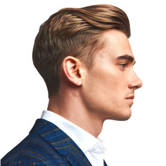 Fototapeta premium Side profile of stylish young man isolated on transparent background