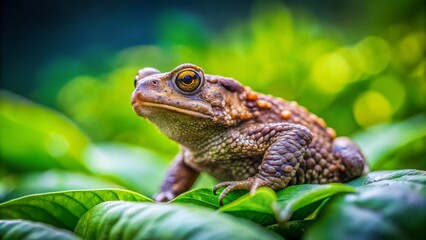 Obraz premium A tiny toad navigates a miniature world, captured by a Tilt-Shift lens.