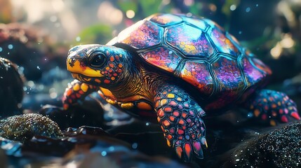 Fototapeta premium Rainbow Turtle Graphic - 16K Resolution, Ultra Photorealistic
