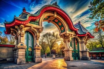 Fototapeta premium Berlin Zoo entrance, urban exploration photo, AI art.