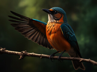 Fototapeta premium European robin bird Erithacus rubecula singing 
