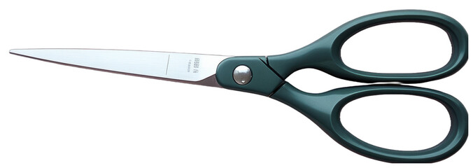 Sharp scissors with a dark green handle