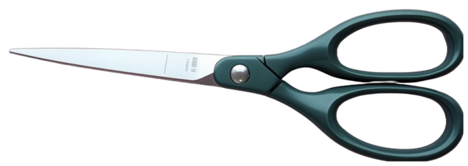Sharp scissors with a dark green handle