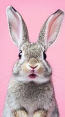 Obraz premium Cute Rabbit Portrait on Pink Background