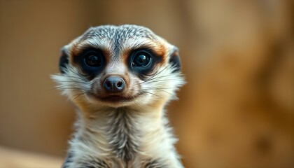 Fototapeta premium Meerkat with alert eyes and unique face displayed in close-up highlighting the details of character