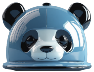 A glossy blue cap with a panda face design