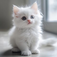 Adorable White Kitten with Blue Eyes - Cute Pet Portrait