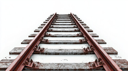 3d Railway rails top view isolated on white background