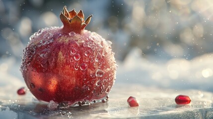 Pomegranate Covered in Water Droplets
