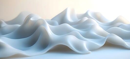 Fototapeta premium A serene abstract representation of soft, undulating waves in a glossy white texture, creating a calming and fluid atmosphere filled with soft shadows and highlights.