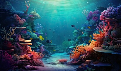 Obraz premium Colorful underwater coral reef with fish.